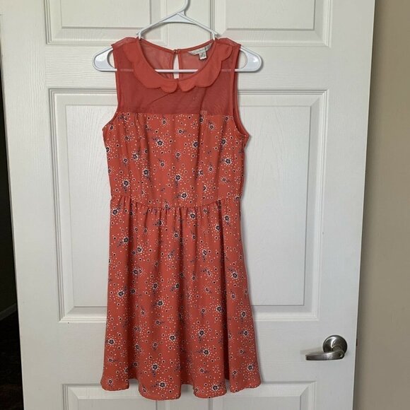 Lauren Conrad Dress 6 Floral Orange Coral Sleeveless Scalloped Collar Lined - Picture 1 of 10